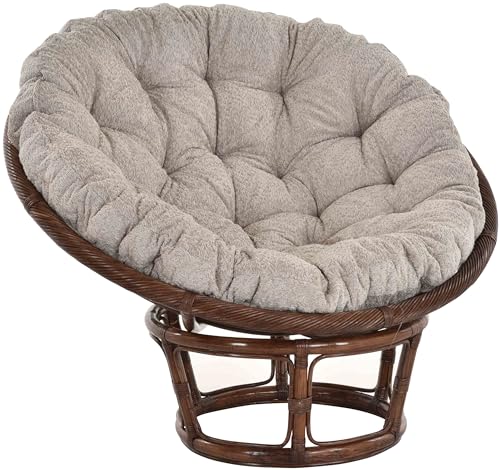 Krines Home Papasansessel XXL mit Kissen Relax Papasan Chair Natur Rattan Liegesessel (Dunkelbraun, Ø120cm) von Krines Home