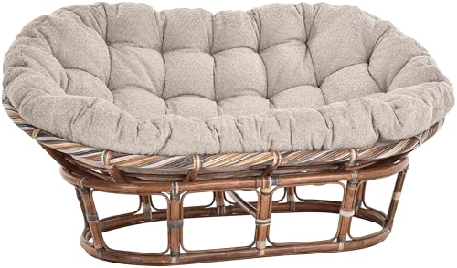 Krines Home Papasansessel XXL mit Kissen Relax Papasan Chair Natur Rattan Liegesessel (Mehrfarbig, Zweisitzer) von Krines Home