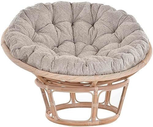 Krines Home Papasansessel XXL mit Kissen Relax Papasan Chair Natur Rattan Liegesessel (Ø120cm, Vintage Weiss) von Krines Home