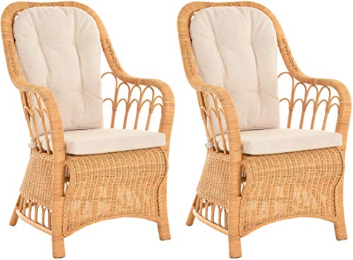Krines Home Rattan Esszimmerstuhl 2er Set mit Armlehne Rattanstuhl Esszimmer Stuhl Hohe Rückenlehne (Honig) von Krines Home