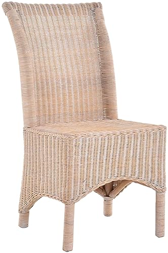 Krines Home Rattan Esszimmerstuhl hohe Rückenlehne Rattanstuhl Esszimmer Korbstuhl (Vintage Weiss) von Krines Home