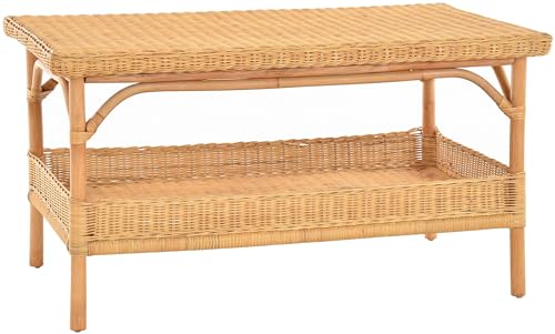 Krines Home Rattan-Tisch Beistelltisch Rechteckig Couchtisch Rattan Wohnzimmer Tisch Ablage 100x59 (Honig) von Krines Home