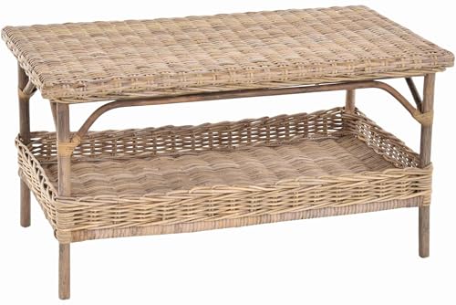 Krines Home Rattan-Tisch Beistelltisch Rechteckig Couchtisch Rattan Wohnzimmer Tisch Ablage 100x59 (Rechteckig-Grau Natur) von Krines Home