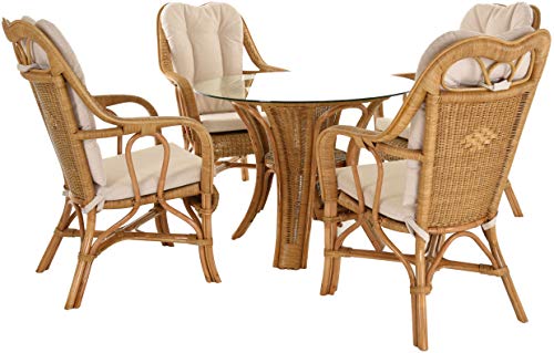 Krines Home Rattan Wintergartenset Harrison Wintergarten Garnitur Natur Rattanset Rattangruppe Rattanmöbel Honig Dunkel von Krines Home