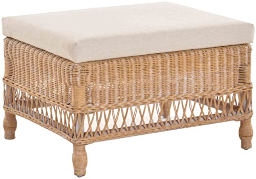 Krines Home Rattanhocker Fußhocker Sitzhocker Beistell Hocker Schemel Rattan Rechteckig Groß (Vintage Weiss) von Krines Home