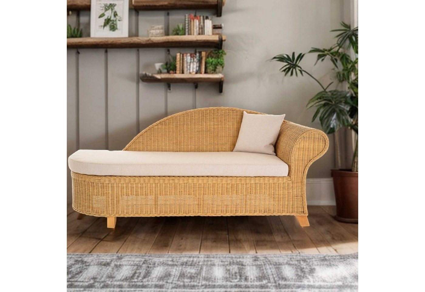 Krines Home Recamiere Rattan Recamiere Elegance Rattanliege Chaiselongue Rechts mit Polster von Krines Home