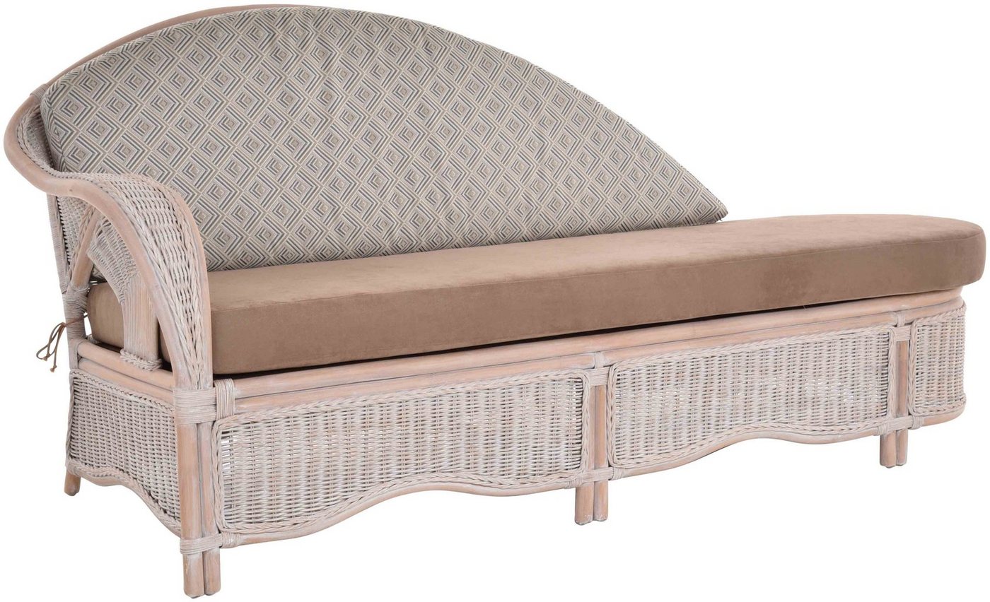 Krines Home Recamiere Rattan Recamiere Palm Chaiselongue Rattanliege mit Polster, Links, Rattanmöbel Lounge Liege von Krines Home