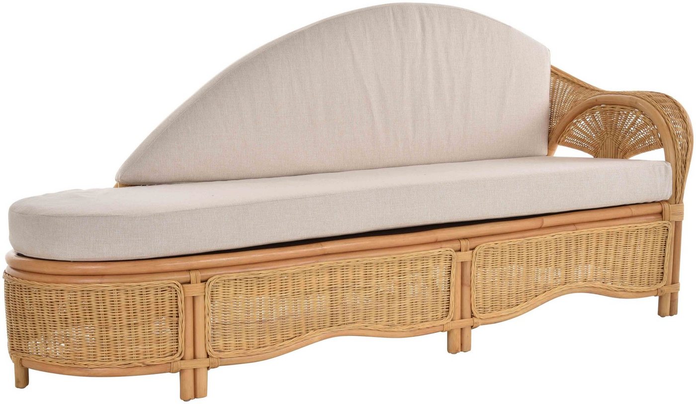 Krines Home Recamiere Rattan Recamiere Palm Chaiselongue Rattanliege mit Polster, Rechts, Rattanmöbel Lounge Liege von Krines Home