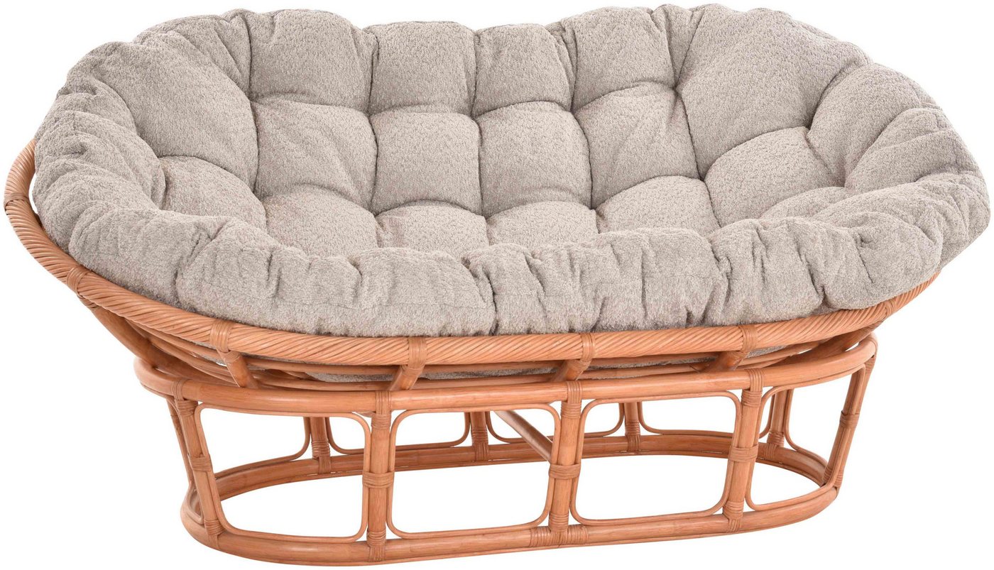 Krines Home Relaxsessel Papasansessel XXL mit Kissen Relax Papasan Natur Rattan Liegesessel (2-St., Untergestell und Sitzschale), Chair Zweisitzer von Krines Home