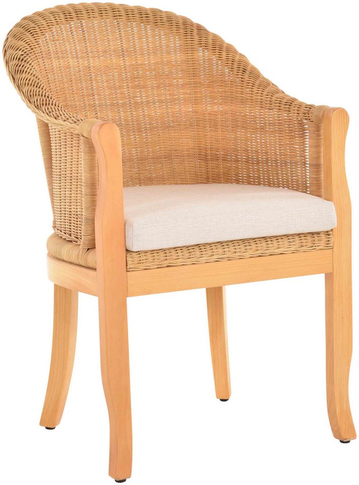 Krines Home Relaxsessel Rattan-Sessel mit Holzbeinen, Sessel aus echtem Rattan- mit Polster, Rattanstuhl, Clubsessel von Krines Home