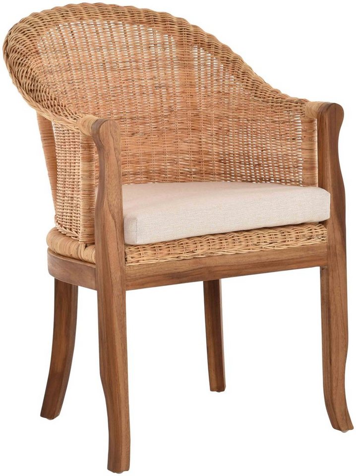 Krines Home Relaxsessel Rattan-Sessel mit Holzbeinen, Sessel aus echtem Rattan- mit Polster, Rattanstuhl, Clubsessel von Krines Home