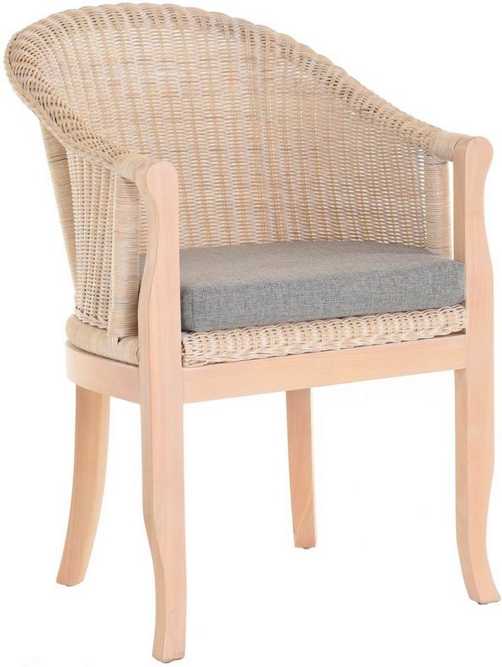 Krines Home Relaxsessel Rattan-Sessel mit Holzbeinen, Sessel aus echtem Rattan- mit Polster, Rattanstuhl, Clubsessel von Krines Home