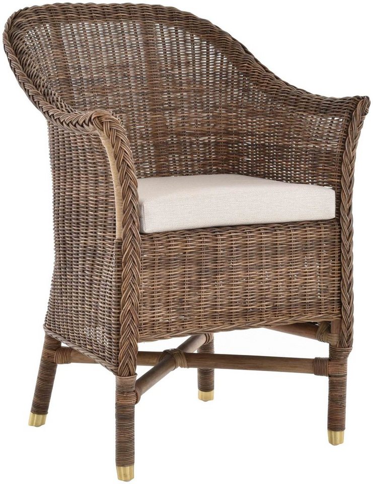 Krines Home Relaxsessel Rattansessel Esszimmersessel echtes Rattan Rattanstuhl mit Armlehnen, Mit Armlehnen von Krines Home