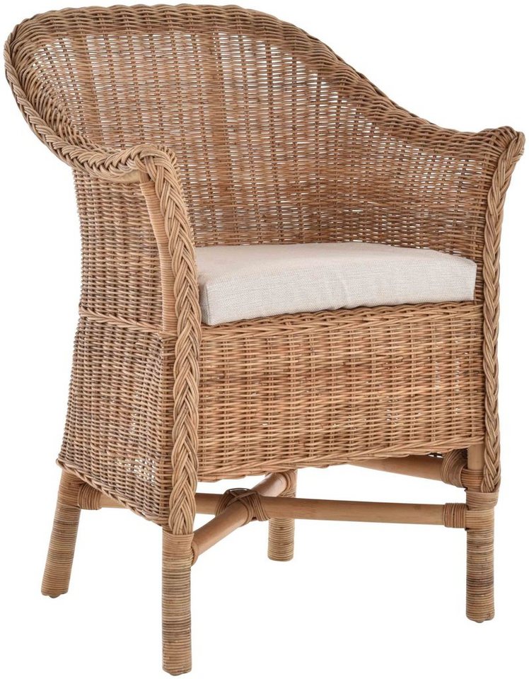 Krines Home Relaxsessel Rattansessel Esszimmersessel echtes Rattan Rattanstuhl mit Armlehnen, Mit Armlehnen von Krines Home