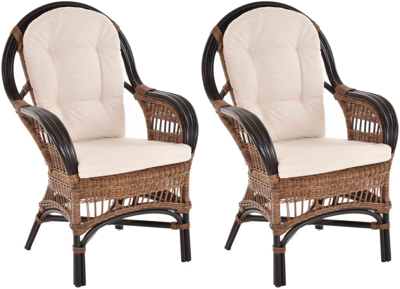 Krines Home Relaxsessel Set/2 Breite Rattan Wintergartensessel Finco Wintergarten Rattansessel (2-St., 2er-Set), hohe Rückenlehne, mit Armlehne von Krines Home