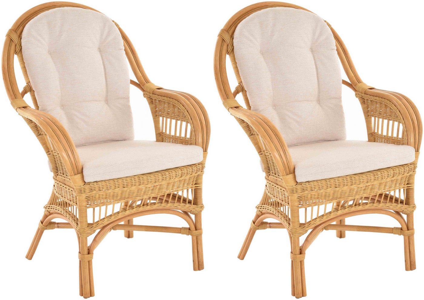 Krines Home Relaxsessel Set/2 Breite Rattan Wintergartensessel Finco Wintergarten Rattansessel (2-St., 2er-Set), hohe Rückenlehne, mit Armlehne von Krines Home