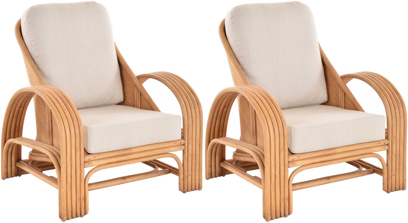 Krines Home Relaxsessel Set /2 Loungesessel Déco aus echtem Rattan Wohnzimmer Sessel 2 Sessel (2-St., 2er Set), Sitzgruppe, Rattansessel von Krines Home