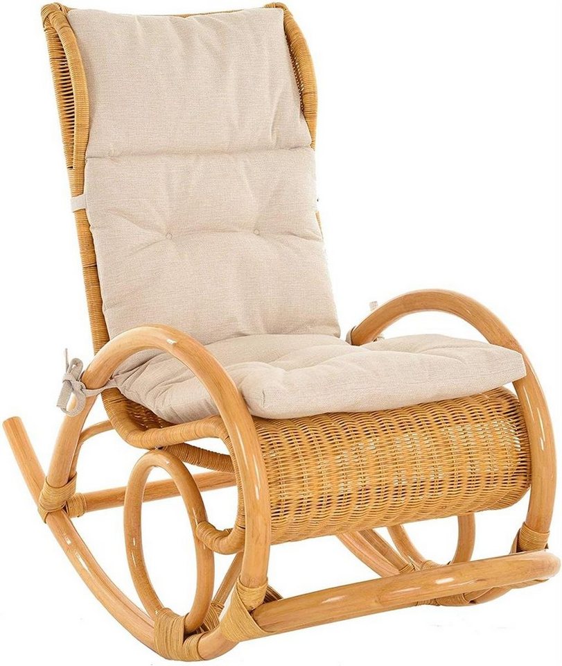 Krines Home Schaukelstuhl Luxor Schaukelstuhl Natur Rattan Schaukelsessel Relaxsessel, mit Polsterauflage von Krines Home