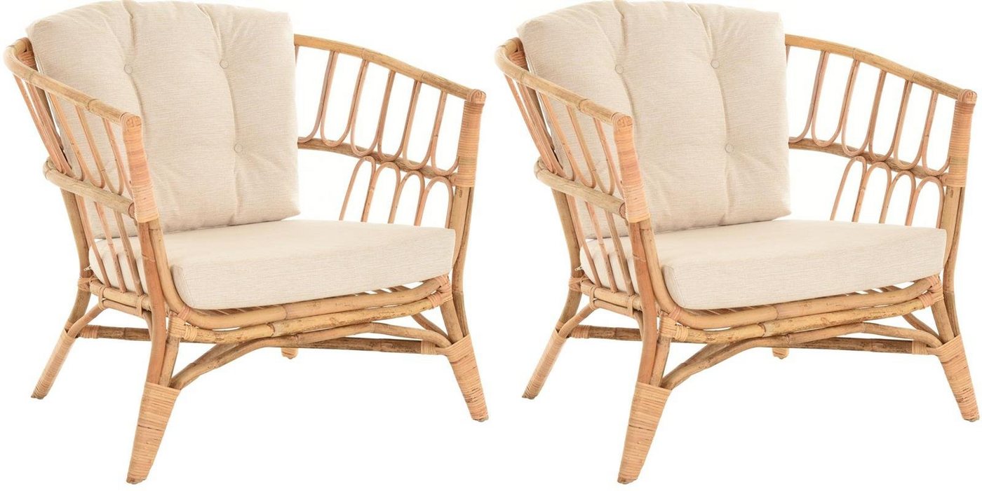 Krines Home Sessel 2er Set Korbsessel mediterran Lounge Rattansessel Natur (Riviera), Rattan Korbstuhl mit Armlehnen Wintergarten von Krines Home