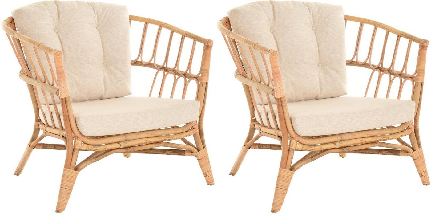 Krines Home Sessel 2er Set Korbsessel mediterran Lounge Rattansessel Natur (Riviera), Rattan Korbstuhl mit Armlehnen Wintergarten von Krines Home