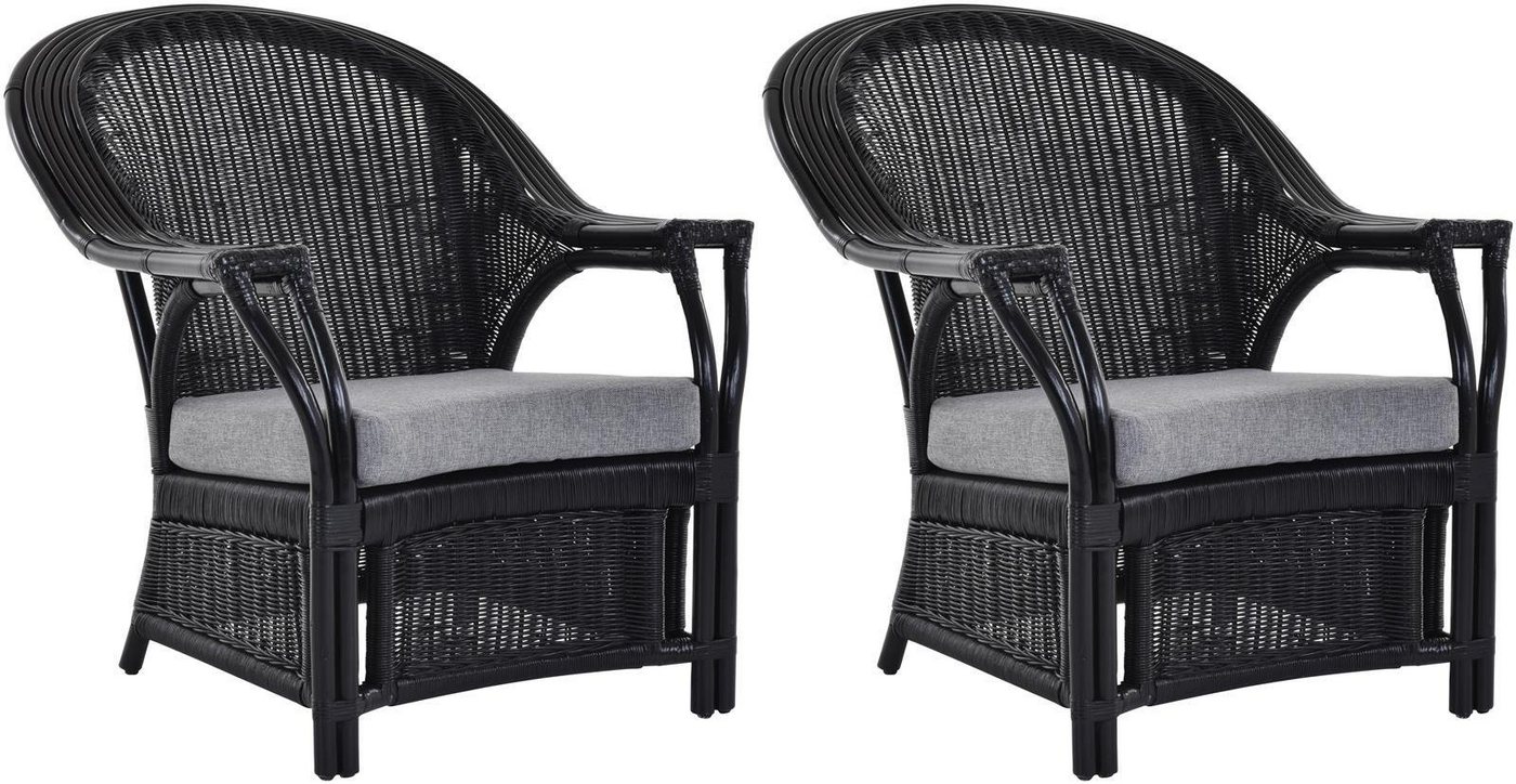 Krines Home Sessel 2er Set Wintergarten Sessel Safari Armlehnsessel Rattansessel (Black), Rattan Armlehnsessel Wohnzimmersessel von Krines Home