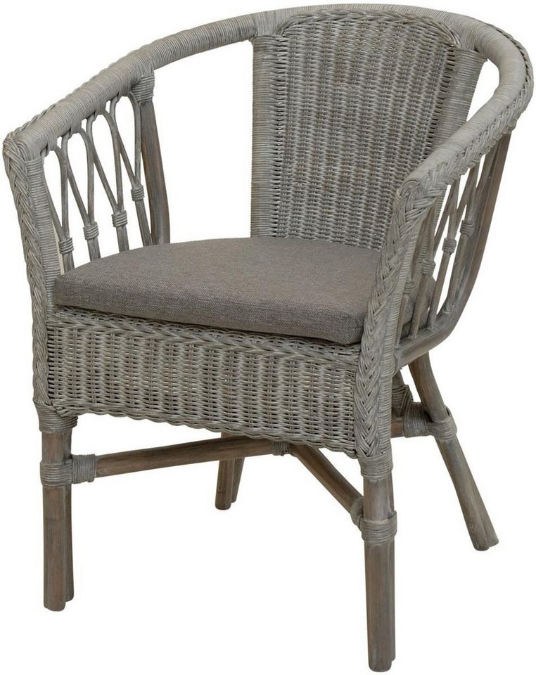 Krines Home Sessel Stapelbarer Rattansessel Bistro Sessel mit Armlehnen Flechtsessel (Sessel nach Auswahl ohne oder mit Polster), in Handarbeit geflochten, Rattanstuhl, Rattan Stuhl von Krines Home