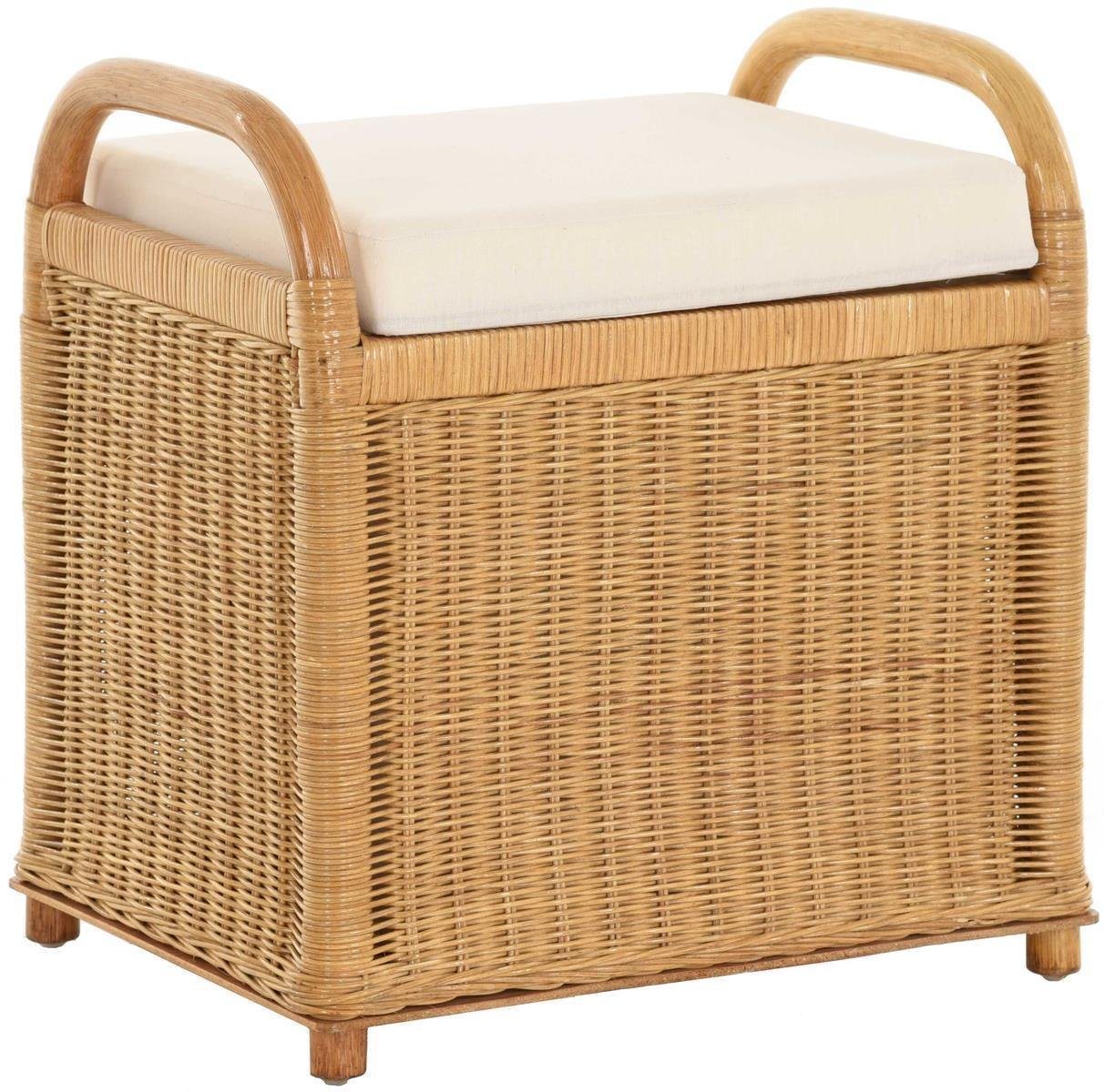 Krines Home Sitzbank Rattan Bank Sitzbank Sitzhocker mit Stauraum Rattanhocker mit Deckel, gepolsterter Deckel von Krines Home