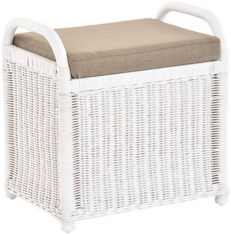Krines Home Sitzbank Rattan Bank Sitzbank Sitzhocker mit Stauraum Rattanhocker mit Deckel, gepolsterter Deckel von Krines Home