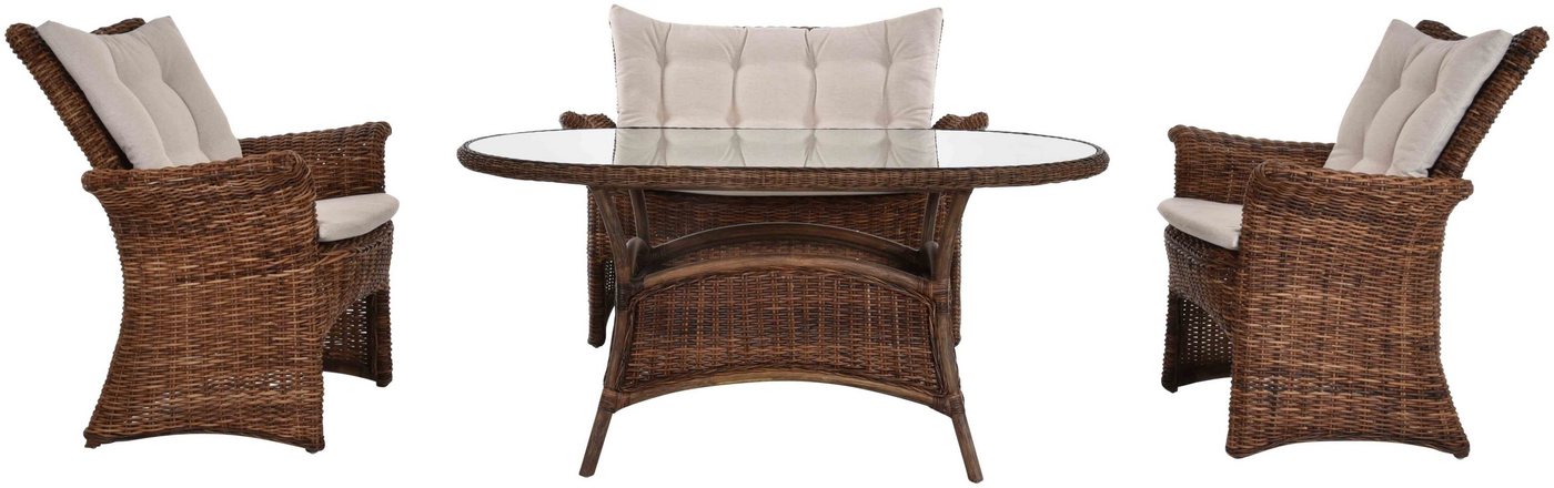 Krines Home Sitzgruppe Elegante Rattan Sitzgarnitur Rattanset Wintergarten (Braun Natur), (4-tlg), mit 2-Sitzer Bank Garnitur für 4 Personen von Krines Home