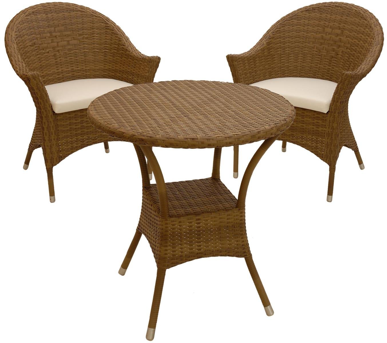 Krines Home Sitzgruppe Hochwertiges Gartenset Amalfi aus haltbarem Poly-Rattan mit Polster, (3-tlg), Stabile Outdoor Lounge von Krines Home