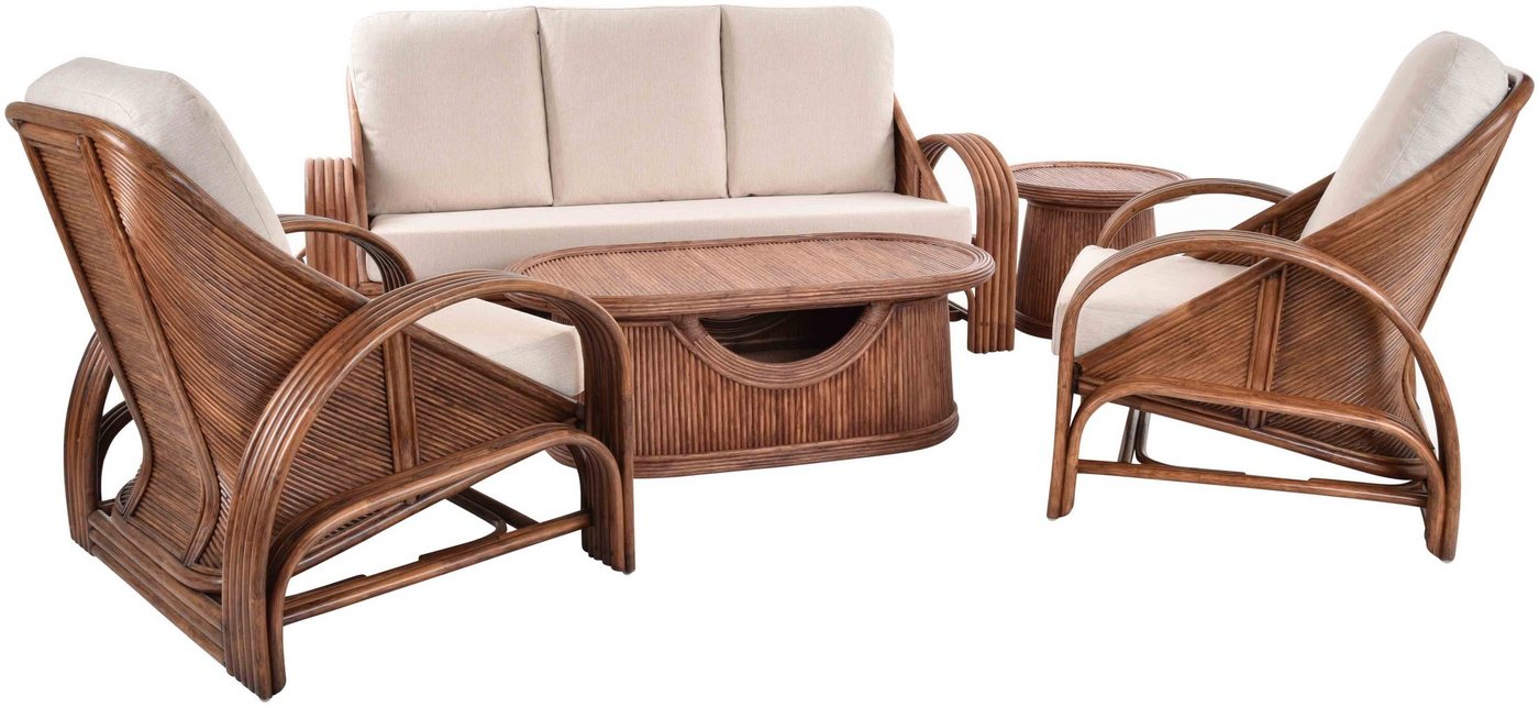 Krines Home Sitzgruppe Lounge Set Déco Sitzgruppe aus echtem Rattan Garnitur für 5 Personen, (5-tlg), Rattanmöbel, Wintergarten, Wohnzimmer von Krines Home