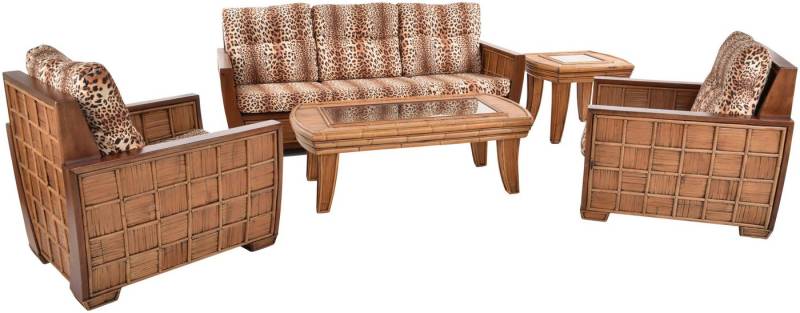 Krines Home Sitzgruppe Noble Wohnzimmer Sitzgruppe Safari Rattanmöbel mit Dreisitzersofa, (5-tlg), Wintergartengruppe Loungeset aus Bambus von Krines Home