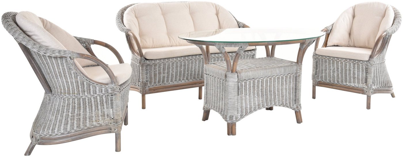 Krines Home Sitzgruppe Rattan Wintergartenset Charles Rattanmöbel Set Rattangruppe, (4-teilig, 2 Sessel, 1 Zweisitzersofa, 1 Tisch), Sitzgruppe Rattanset Rattanmöbel Lounge und Empfangsbereich von Krines Home