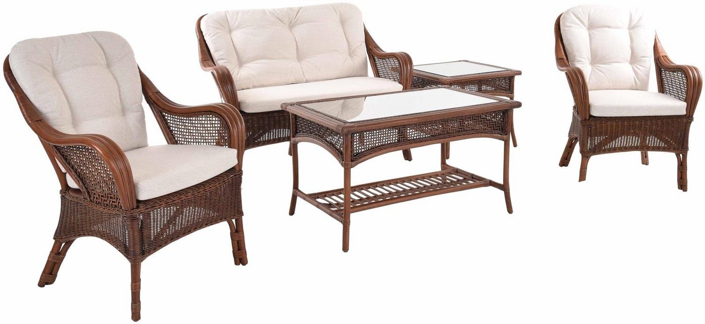 Krines Home Sitzgruppe Rattanset Natur Rattan Sitzgruppe Wintergarten Set (Antik Braun), Wintergartengruppe Rattanmöbel Rattangruppe Landhaus Marbella von Krines Home