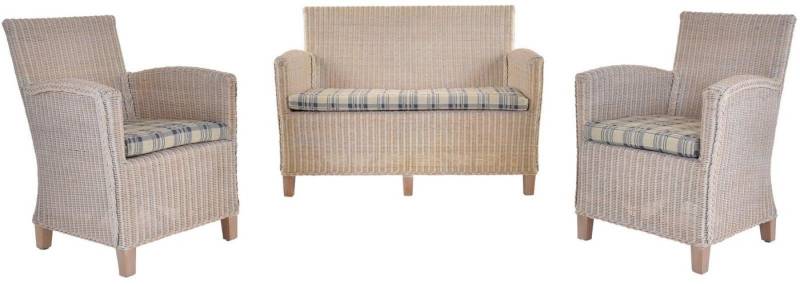 Krines Home Sitzgruppe Set/3 Loungeset Carlo Rattan Lounge Set Wintergarten Wohnzimmerset, (3-tlg., 2x Sessel, 1x Zweisitzer), Gruppe Rattanset von Krines Home