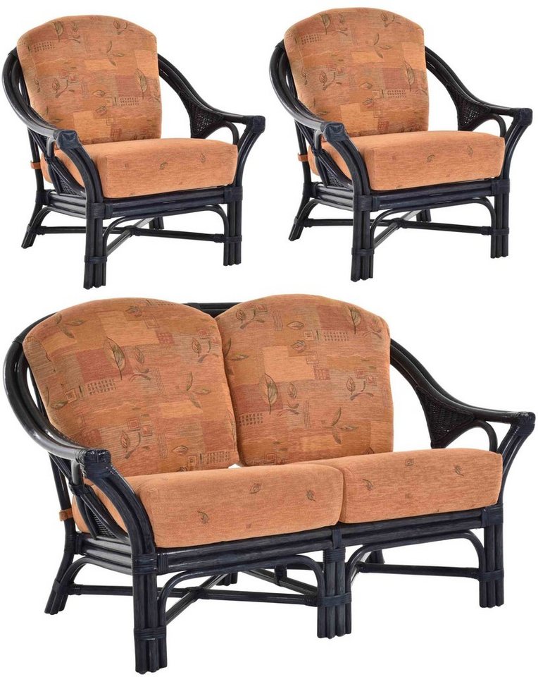 Krines Home Sitzgruppe Set/3 Wintergartenset Orlando Rattangarnitur Rattanmöbel Wintergarten, (3-tlg., 2x Sessel, 1x Zweisitzersofa), Angenehm breite Armauflagen von Krines Home