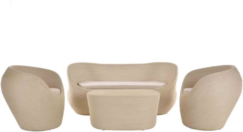 Krines Home Sitzgruppe Set/4 Loungeset Bubble Fiko Rattan Sitzgruppe für 4 Personen (Creme), (4-tlg., 2x Sessel, 1x Zweisitzer, 1x Tisch), Wintergartenset, Garnitur, auf stabilem Rahmen gearbeitet von Krines Home