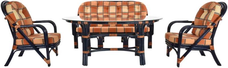 Krines Home Sitzgruppe Set/4 Rattanset Nicole Wintergarten Rattan Garnitur Wintergartenset, (4-tlg., 2x Sessel, 1x Zweisitzersofa, 1x Tisch mit Glasplatte), Rattangruppe Rattanmöbel Set von Krines Home