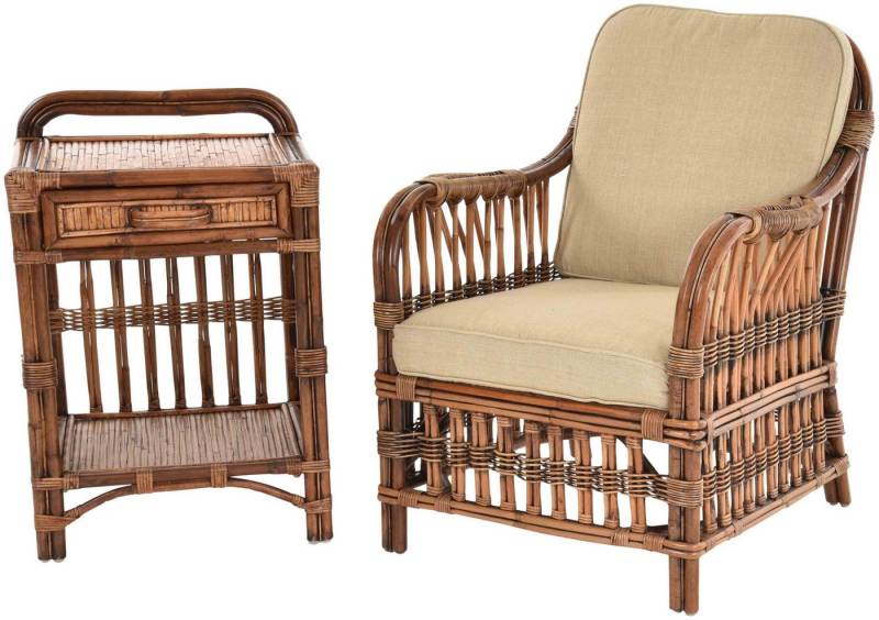 Krines Home Sitzgruppe Set Leseecke Möbel Rattan Sessel Lesesessel Tischchen als Bücherregal, (2-tlg), Tischchen mit Ablage von Krines Home