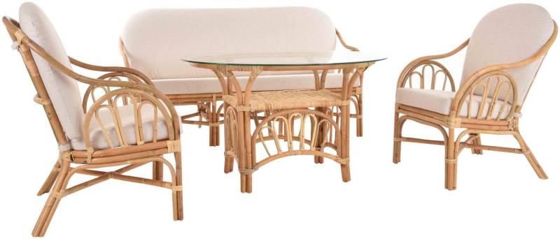 Krines Home Sitzgruppe Wintergarten Rattangruppe Wintergartenset Rattan Sitzgruppe 4-teilig, (4-tlg., 1x Dreisitzersofa, 2x Sessel, 1x Tisch), Rattangarnitur Rattanmöbel Set Garnitur mit Dreisitzer Bank von Krines Home