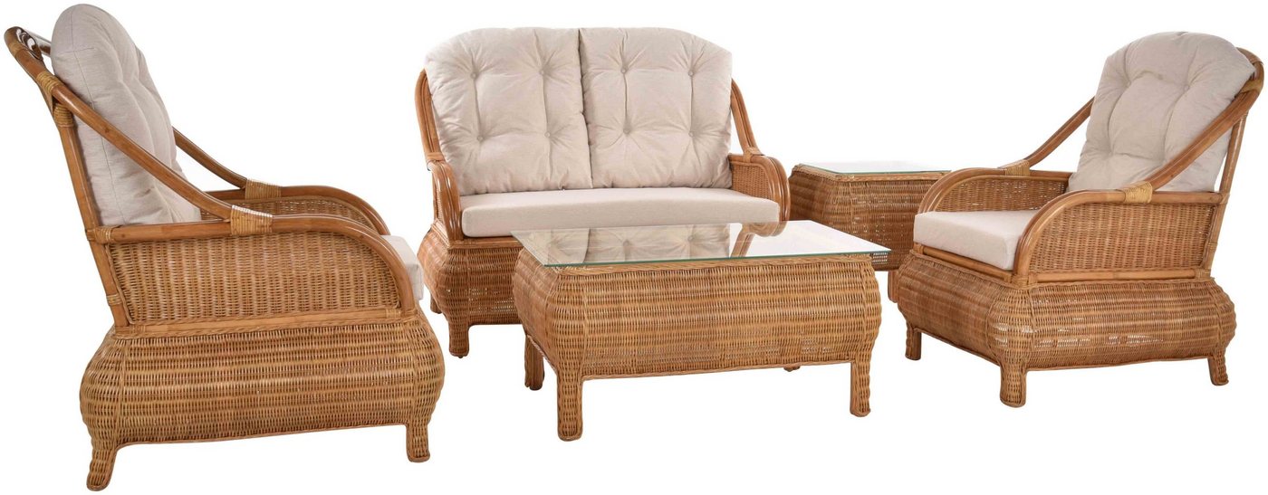 Krines Home Sitzgruppe Wintergarten Rattanset Kango Rattangruppe Rattan Garnitur Lounge, (5-tlg., 2x Sessel, 1x Zweisitzersofa, 1x Tisch, 1x Ecktisch), Sitzgruppe Rattanmöbel Wohnzimmer von Krines Home