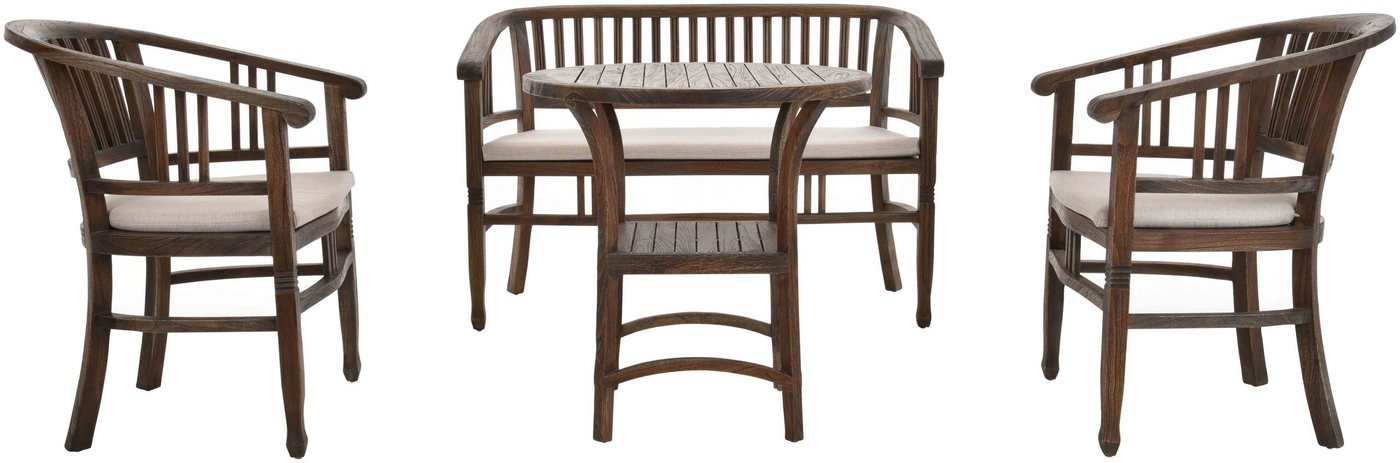 Krines Home Sitzgruppe Wintergartenset Sitzgruppe Teak-Set Sessel Zweisitzer (Teak Natur) von Krines Home