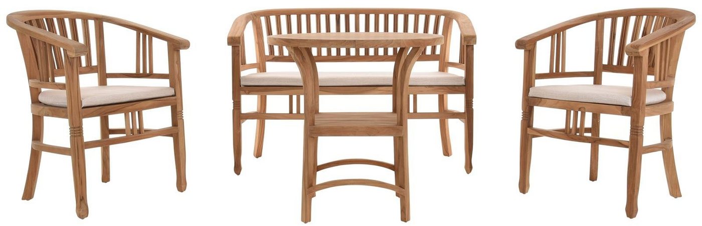 Krines Home Sitzgruppe Wintergartenset Sitzgruppe Teak-Set Sessel Zweisitzer (Teak Natur) von Krines Home