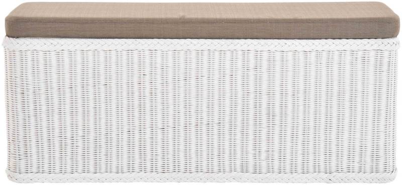 Krines Home Sitztruhe Breiter Rattan Wäschekorb 115cm mit Deckel Wäschetruhe XXL Sitzbank, schmal Flur Bank Sitzhocker Wäschesammler Sitz-Truhe Natur Rechteckig von Krines Home