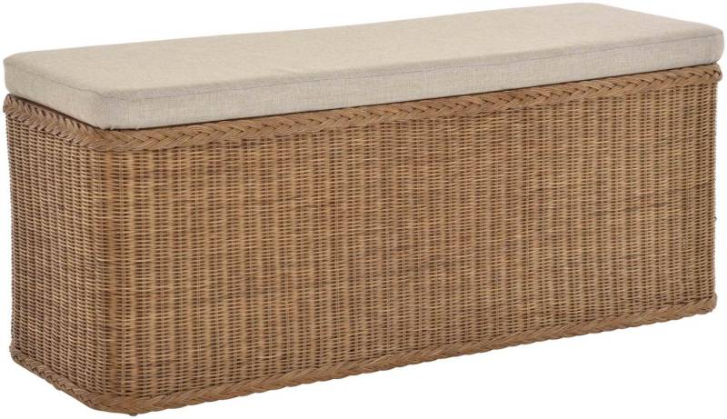 Krines Home Sitztruhe Breiter Rattan Wäschekorb 115cm mit Deckel Wäschetruhe XXL Sitzbank, schmal Flur Bank Sitzhocker Wäschesammler Sitz-Truhe Natur Rechteckig von Krines Home