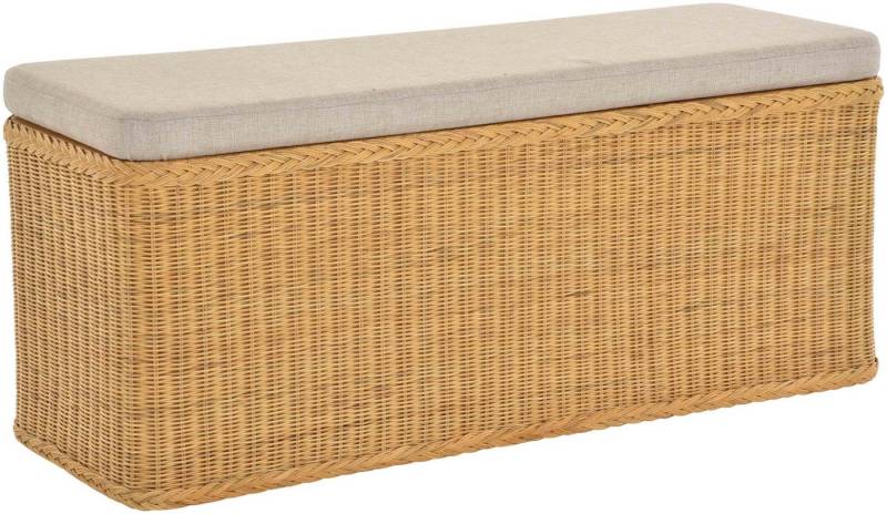 Krines Home Sitztruhe Breiter Rattan Wäschekorb 115cm mit Deckel Wäschetruhe XXL Sitzbank, schmal Flur Bank Sitzhocker Wäschesammler Sitz-Truhe Natur Rechteckig von Krines Home