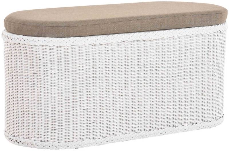 Krines Home Sitztruhe Ovaler Rattan Wäschekorb mit Deckel Wäschetruhe Breit Sitzbank Natur, Flur Sitzhocker Bank Sitz-Truhe von Krines Home