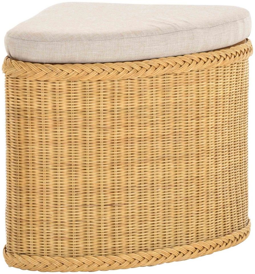 Krines Home Sitztruhe Rattan Sitzhocker mit Stauraum Ecke Badhocker gepolstert mit Deckel, Mit gepolstertem Deckel von Krines Home