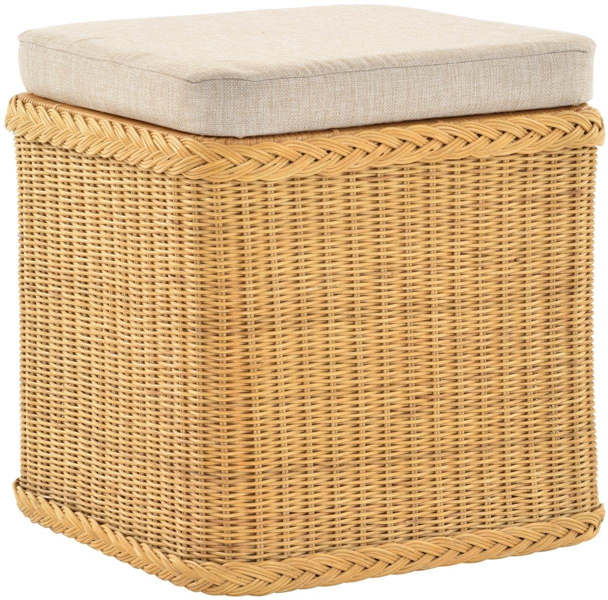 Krines Home Sitztruhe Rattan Wäschekorb Quadratisch Wäschetruhe Sitz gepolstert Flur-Bank Aufbewahrungsbox mit Deckel Bad-Hocker Sitzhocker Wäschesammler, aus echtem Rattan Naturmaterial von Krines Home