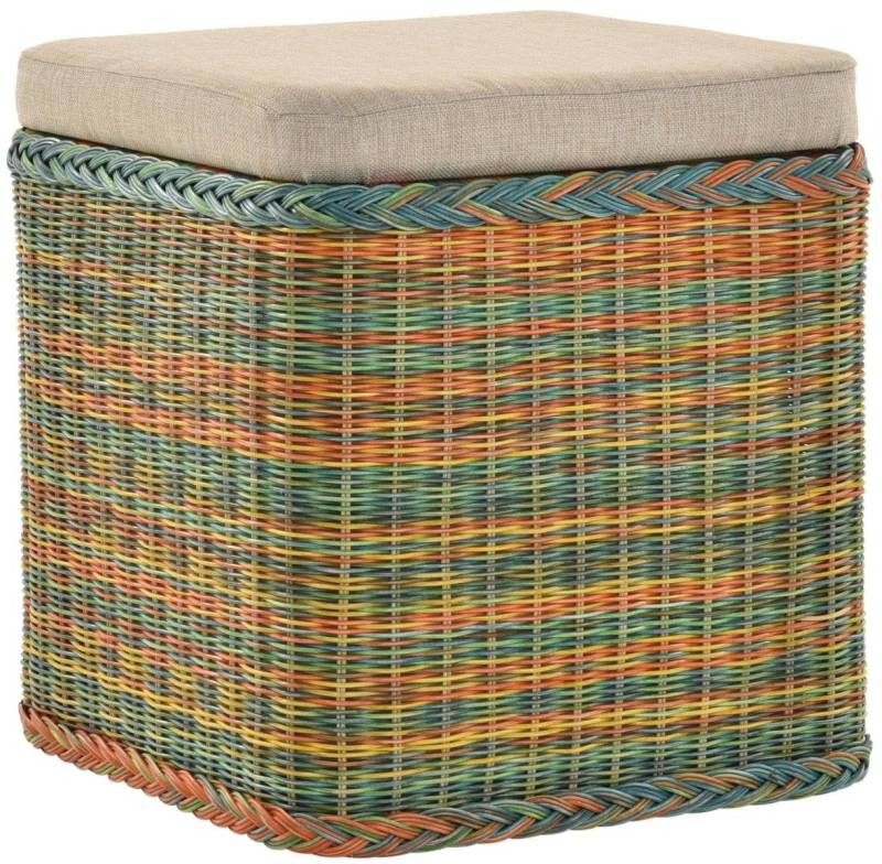 Krines Home Sitztruhe Rattan Wäschekorb Quadratisch Wäschetruhe Sitz gepolstert Flur-Bank, Aufbewahrungsbox mit Deckel Bad-Hocker Sitzhocker Wäschesammler von Krines Home